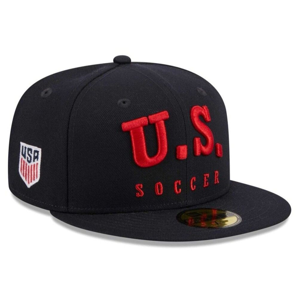 New Era USMNT U.S. Soccer Text 59FIFTY Fitted Hat Navy Men's Size 7 NEW